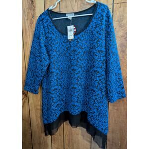 Bleeker & Mcdougal Top Shirt Blouse Plus Size 1X Blue Black Tunic Made USA New
